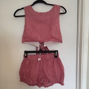 Showpo Red Gingham Two-Piece Crop Top and Shorts Set